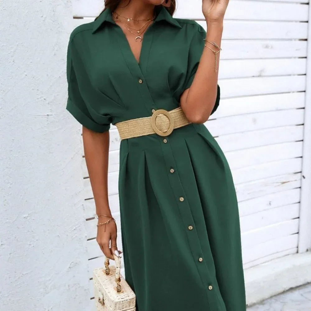 midi shirt dress trending chic casual green - Picture 2 of 6